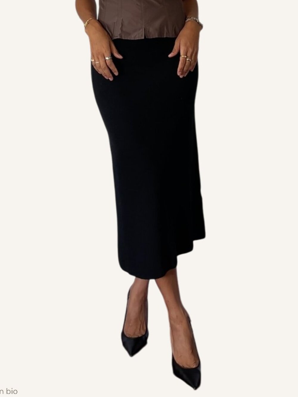 Arach & Cloz Black Knit Column Skirt Midi Wool Blend Pull On Stretch Knit
